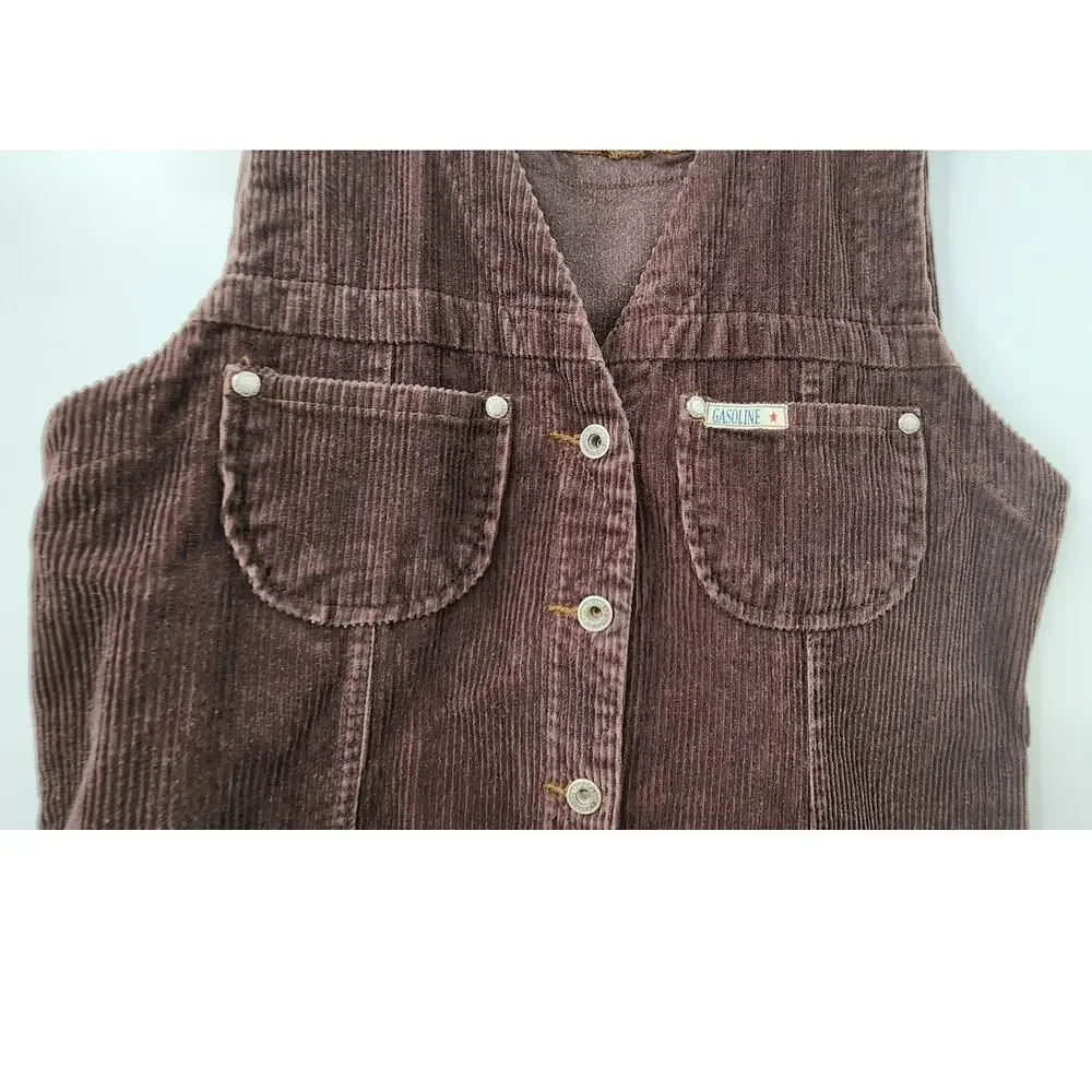 Vintage Gasoline Industry Brown Corduroy Sleeveless Mini‎ Dress Size Medium